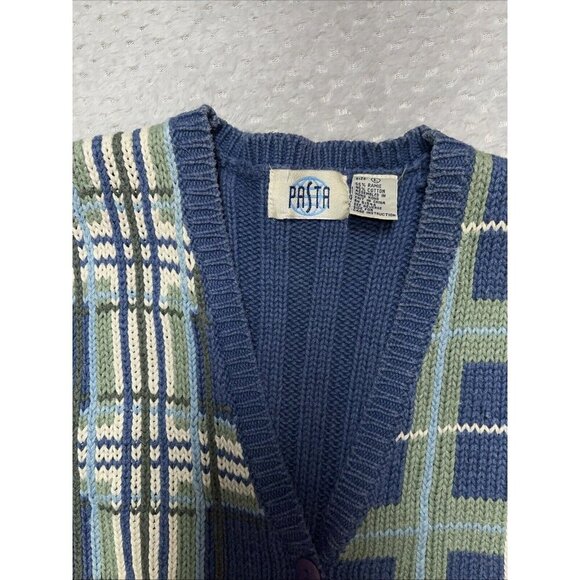 Vtg Pasta Colorful Sweater Vest Sz Large Green Blue Grandma Core Cottage - Picture 9 of 13